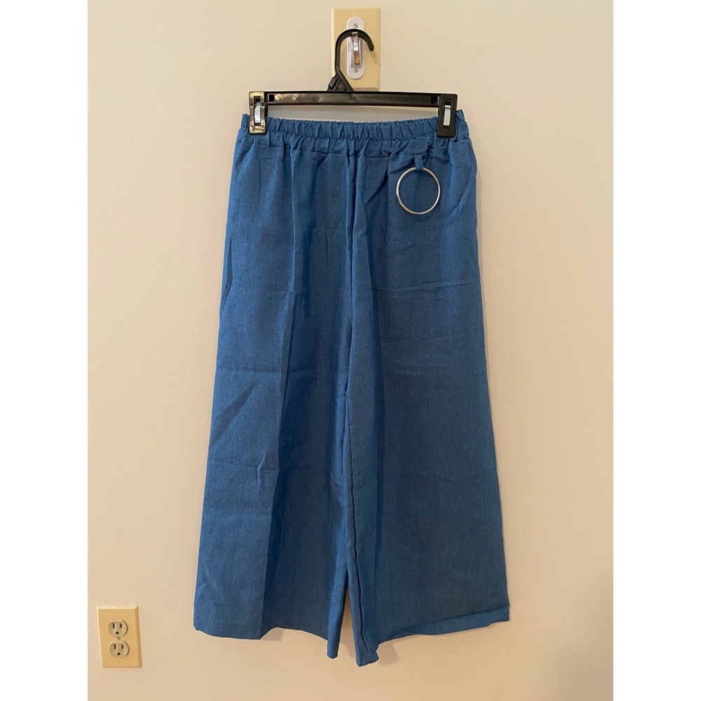 Blue High-Waisted Flare Pants